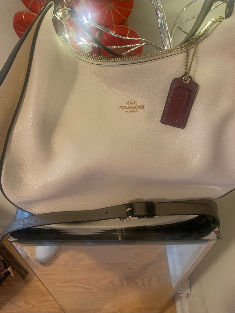Coach Pebbled Leather Shoulder Bag in Pale Pink with Burgundy Tag